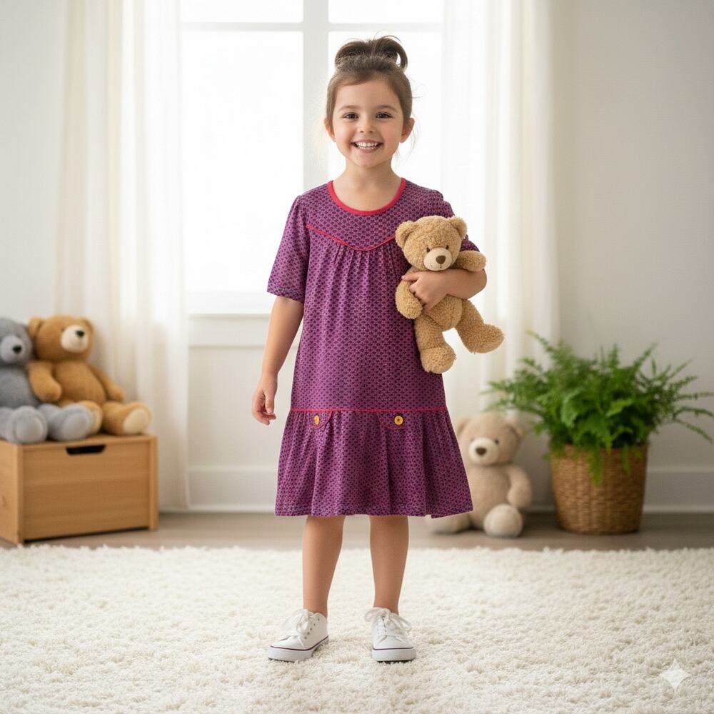 Hanna Andersson Pink Blue Owl Print Knit Dress 120 (6-7)
